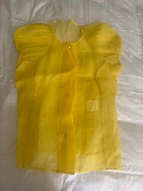 Valentino Yellow Sheer Puff-Sleeve Blouse